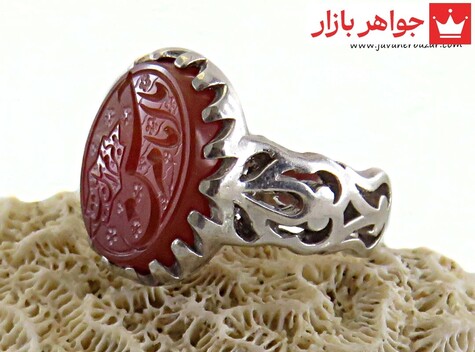 انگشتر نقره عقیق یمنی قرمز درشت یا امام حسن مردانه [یا کریم اهل بیت و یا امام حسن ع]